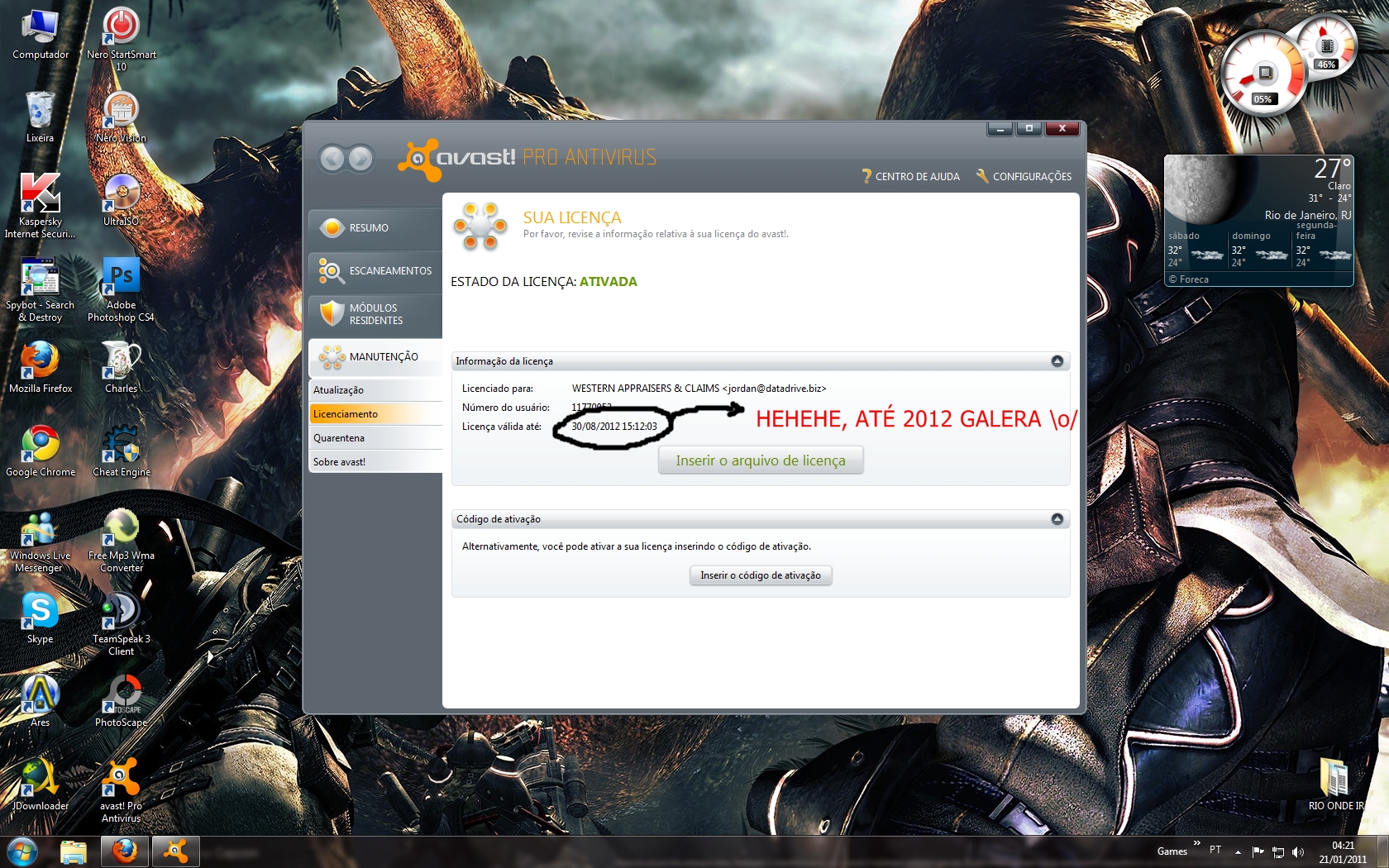 Avast! Pro 5.1.889 + Chave para 2012 & Avast! IS 5.1.889 + Chave de para 2013. WRncats9O2